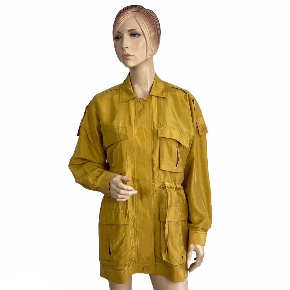 Vintage Foxrun Women's Silk Cargo Utility Jacket in Yellow Small